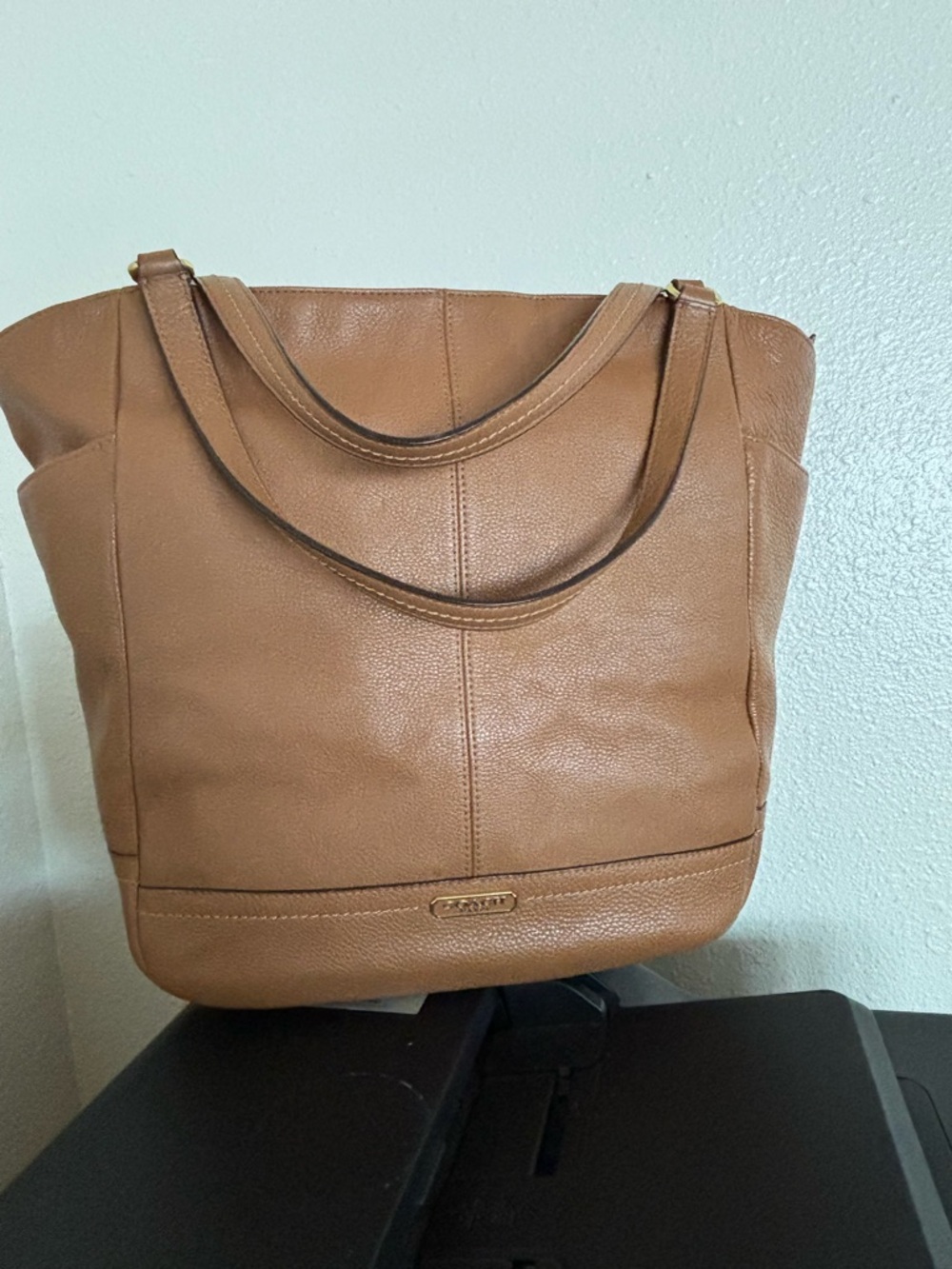 Coach Park Carrie 23284 -Brown Caramel Leather, Orange Satin Interior - Tote Bag
